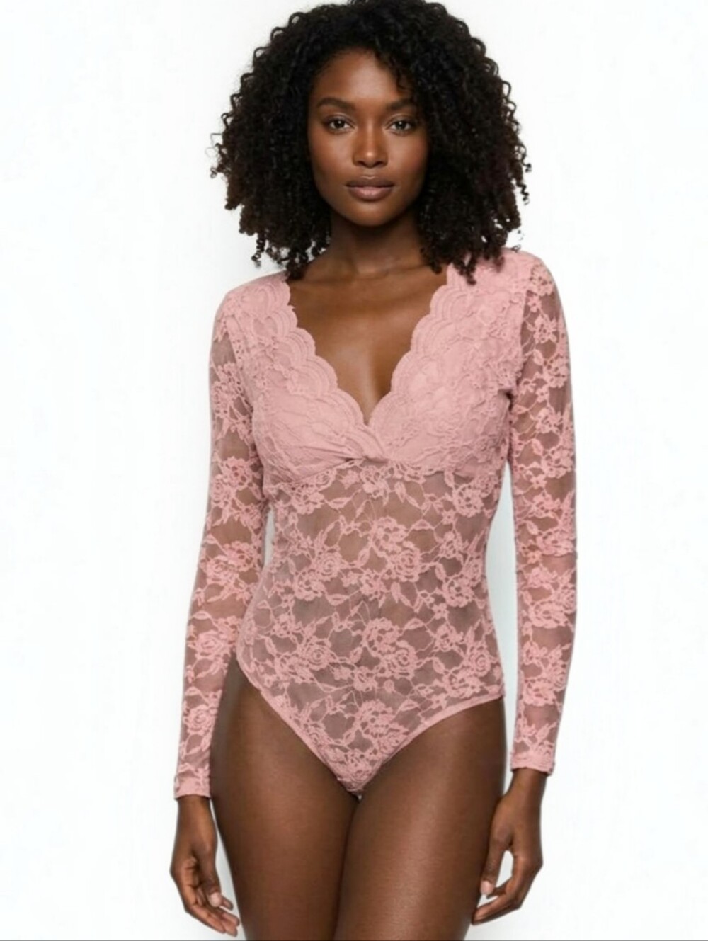 Ambiance Mauve Pink Floral Lace Bodysuit Small